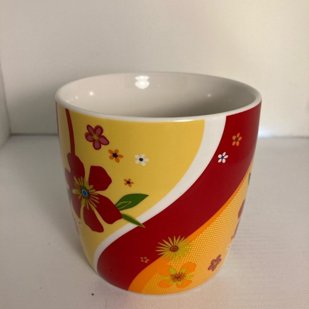 Starbucks Mug Yellow Red Orange Flowers  2007